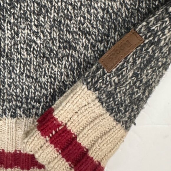 Roots Canada Cotton Cabin V Neck Knit Sweater Cozy Chucky Neutral Gray Red Tan S - Picture 9 of 15